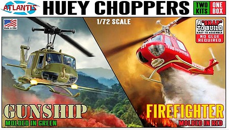 Atlantis Huey Chopper (2-pack)(Gunship/Fire Fighter) Plastic Model Helicopter 1/72 Scale #1026