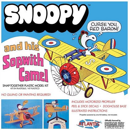 Atlantis Snoopy and His Sopwith Camel Biplane Snap Together Plastic Model Celebrity Figure Kit #6779