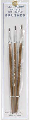 Atlas-Brush Red Sable 3 piece Brush Set (sizes 5/0-0-2) Hobby and Model Paint Brush #58a