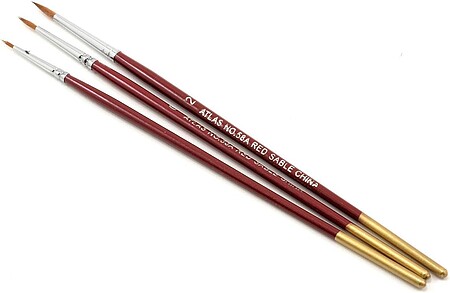 Atlas-Brush Red Sable 3 piece Brush Set (sizes 5/0-0-2) Hobby and Model Paint Brush #58a