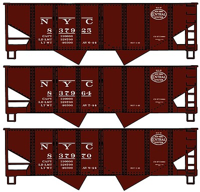 Accurail USRA Hopper 3 Set New York Central HO Scale Model Train Freight Car Set #1227