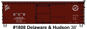 Accurail 36 Double Sheathed Wood Boxcar D&H #22978 HO Scale Model Train Freight Car Kit #1808