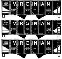 USRA 55-Ton 2-Bay Hopper 3-Pack - Kit - Virginian HO Scale Model Train Freight Car #24274