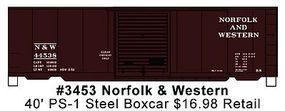 Accurail 40' PS-1 Boxcar Norfolk & Western HO Scale Model Train Freight Car #3453