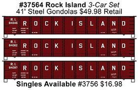 Accurail 41' Steel Gondola Rock Island (3) Set HO Scale Model Train Freight Car #37564 Accurail 41' Steel Gondola Rock Island (3) Set HO Scale Model Train Freight Car #37564