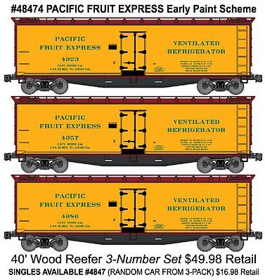 Accurail 40 Wood Reefer 3-Pack - Kit - Pacific Fruit Express HO Scale Model Train Freight Car #48474