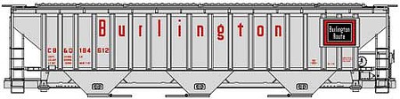 Accurail PS 4750 3-Bay Covered Hopper kit Cb&q Burlington 184612 HO Scale Model Train Freight Car #6539