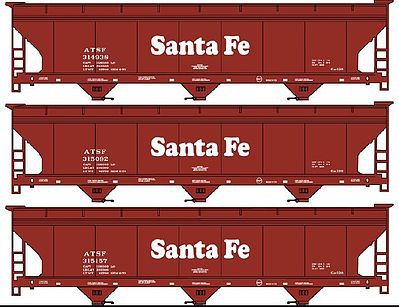 Accurail 47 3-Bay Center-Flow Covered Hopper (3) Kit Santa Fe HO Scale Model Train Freight Car #8035