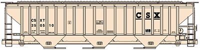 Accurail 3-Bay Covered Hopper 3-Pack - Kit - CSX (beige, black) HO Scale Model Train Freight Car #8051
