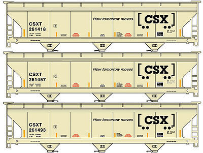 Accurail ACF 3-Bay Hopper CSX (3) HO Scale Model Train Freight Car #8066