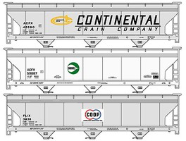 ACF 47' 3-Bay Center-Flow Covered Hopper 3-Pack - Kit One Each- Continental Grain, Cargill, Co-Op