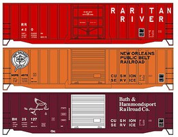 Accurail 50' Exterior-Post Boxcar 3-Pack Kit One Each- Raritan River, New Orleans Public Belt, Bath & Hammondsport Accurail 50' Exterior-Post Boxcar 3-Pack Kit One Each- Raritan River, New Orleans Public Belt, Bath & Hammondsport
