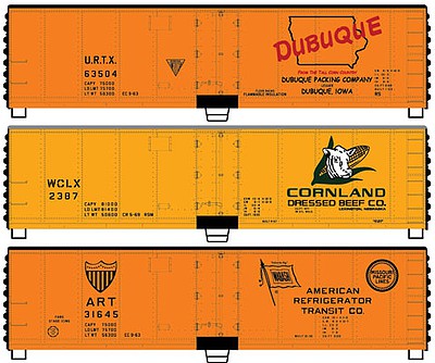 Accurail 40 Steel Reefer 3-Pack Kit DUBUQ/WILSN/ART HO Scale Model Train Freight Car #8093