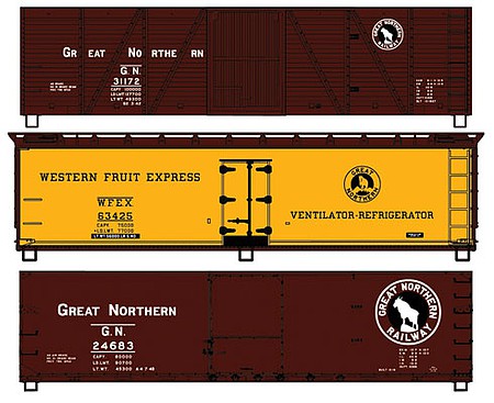 Accurail 50 Steel Boxcar and Reefer kits Great Northern (3) HO Scale Model Train Freight Car #8110