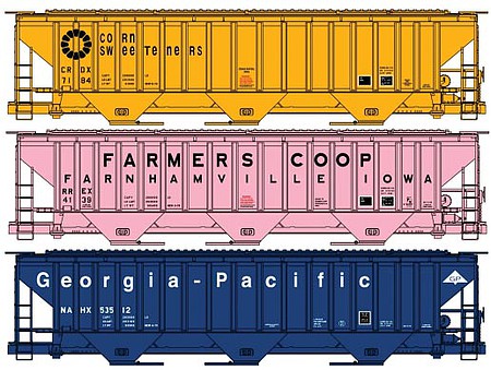 Accurail PS 4750 3-Bay Covered Hopper 3-Pack Kit Private Owner HO Scale Model Train Freight Car #8127