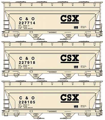 Accurail ACF 2-Bay Covered Hopper cars CSX 3 pack kit HO Scale Model Train Freight Car #8134
