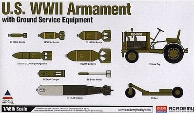 Academy US WWII Armament with Ground Service Equipment Plastic Model Airplane Kit 1/48 Scale #12291