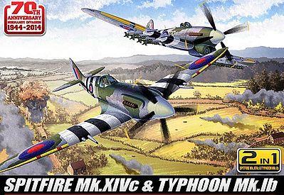 Academy Spitfire Mk XIVc & Typhoon Mk Ib Aircraft Plastic Model Airplane Kit 1/72 Scale #12512