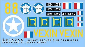 Archer Free French M4A3 Vexin Plastic Model Vehicle Stencil 1/35 Scale #35256