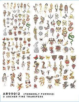 Old School and Nautical Waterslide Decals 1/6 Scale Custom Tattoos 