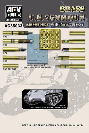 AFVClub US 75mm Howitzer Brass Ammo Plastic Model Vehicle Accessory Kit 1/35 Scale #ag35033
