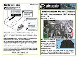 Airscale P51D Mustang Instrument Panel Plastic Model Aircraft Decal 1/24 Scale #2404