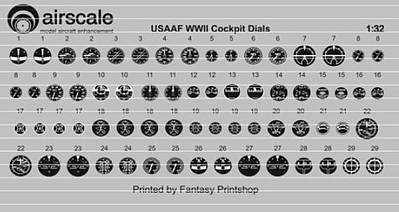 Airscale WWII USAAF Instrument Dials (Decal) Plastic Model Aircraft Accessory Kit 1/32 Scale #3207