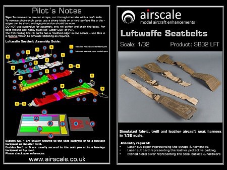 Airscale Luftwaffe Seatbelts (Laser Cut/Photo-Etch) Plastic Model Aircraft Acc. Kit 1/32 Scale #3220