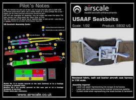 Airscale USAAF Seatbelts (Laser Cut/Photo-Etch) Plastic Model Aircraft Acc. Kit 1/32 Scale #3221