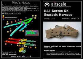 Airscale RAF Sutton QK Seatbelts Harness Plastic Model Aircraft Acc. Kit 1/32 Scale #3222