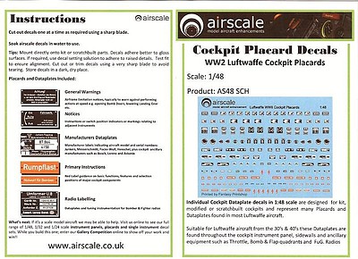 Airscale Luftwaffe Cockpit Placards/Dataplates (Decal) Plastic Model Aircraft Acc. Kit 1/48 #4805