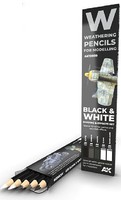 AK Weathering Pencils Black & White Shading & Effects Set (5 Colors) Hobby and Model Paint #10039