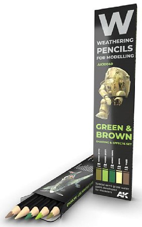 AK Weathering Pencils Green & Brown Shading & Effects Set (5 Colors) Hobby and Model Paint #10040