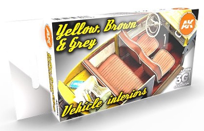 AK Grey Yellow Brown Interiors Acrylic Paint Set (6 Colors) Hobby and Model Acrylic Paint #11684