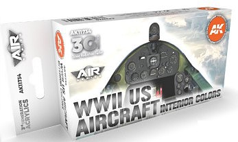 AK WWII US Aircraft Interior Paint Set (6 Colors) 17ml Hobby and Model Acrylic Paint #11734