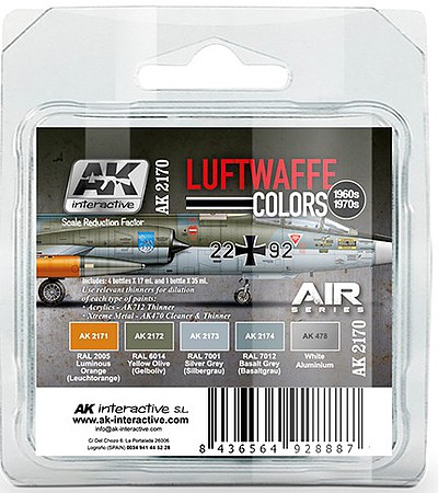 AK Luftwaffe 1960s-1970s Acrylic Set (5 Colors) Hobby and Model Paint #2170