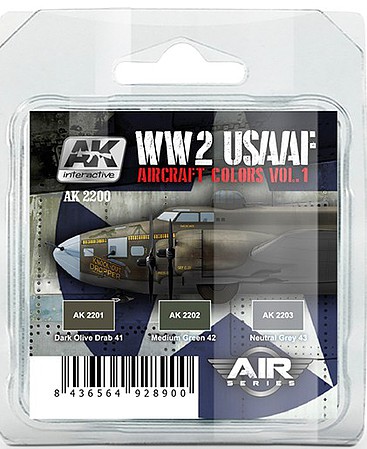 AK WWII USAAF Aircraft Vol.1 Acrylic Set (3 Colors) Hobby and Model Paint Set #2200
