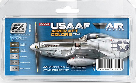AK WWII USAAF Aircraft Vol.2 Acrylic Set (5 Colors) Hobby and Model Paint Set #2210