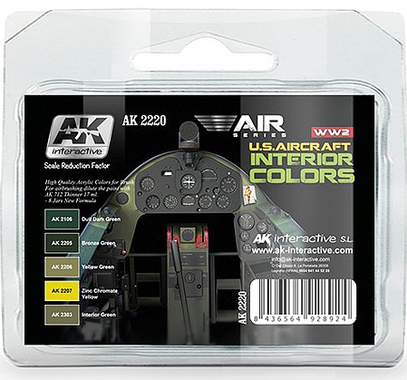AK US Aircraft Interior Acrylic Set (5 Colors) Hobby and Model Paint Set #2220
