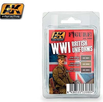 AK Figure Series- WWI British Uniforms Acrylic Hobby and Model Paint Set #3080