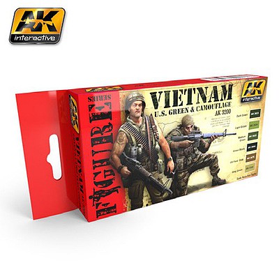 AK Vietnam US Green & Camouflage Acrylic Paint Set (6) 17ml Hobby and Model Paint Supply #3200