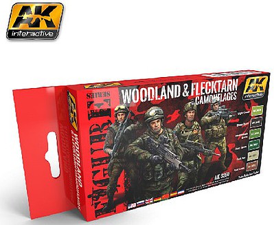 AK Woodland & Flecktarn Camouflage Acrylic Paint Set (6) 17ml Hobby and Model Paint Supply #3250