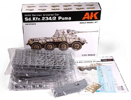AK SdKfz 234/2 Puma WWII German Armored Car Plastic Model Vehicle Kit 1/35 Scale #35503
