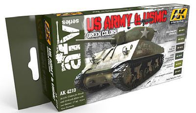 AK US Army & USMC Green (6 Colors) 17ml Bottles Hobby and Model Acrylic Paint #4210