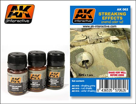 AK Streaking Effects Enamel Paint (12, 13, 14) Hobby and Model Paint Set #62