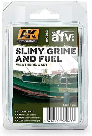 AK Slimy Grime & Fuel Stains Enamel Paint (25, 26, 27) Hobby and Model Paint Set #63