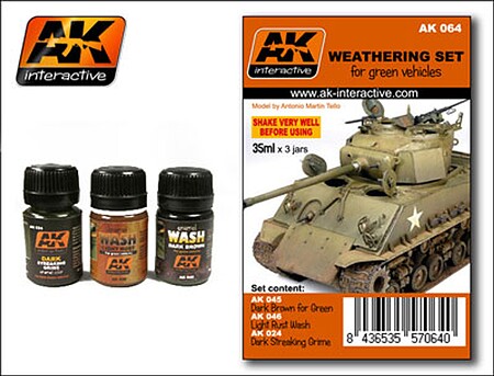 AK Green Vehicle Washes & Grime Enamel Paint (24, 45, 46) Hobby and Model Paint Set #64