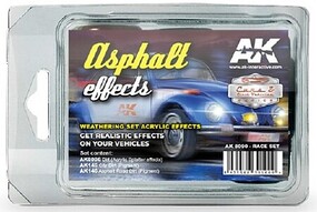 AK Cars & Civil Vehicle Series- Asphalt Effects Weathering Acrylic Paint Set (3 Colors) 35ml Bottles AK Cars & Civil Vehicle Series- Asphalt Effects Weathering Acrylic Paint Set (3 Colors) 35ml Bottles