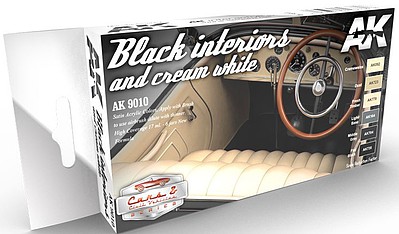 AK Black & Cream White Interiors Acrylic Paint Set (6) 17 Hobby and Model Paint Supply #9010