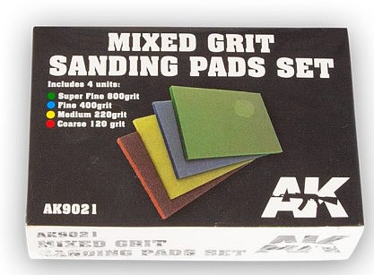 AK Mixed Grit Sanding Pads Set- 800, 400, 220, 120 Grit (4) Hobby and Model Sanding Tool #9021